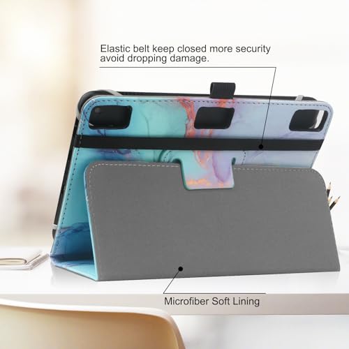 HoYiXi Universal Case for 7-8 inch Tablet Fire HD 8/Fire HD 8 Plus with Stand Folio and Hand Strap Protective Cover for 7"-8" Samsung Android Tablet -Dali Blue