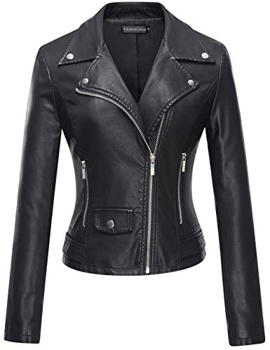 Tanming Women's Faux Leather Moto Biker Short Coat Jacket (Suede-winered-XS)