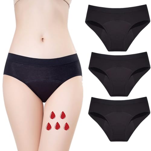 ZVZK Period Underwear Heavy Flow Women Absorbent Leak Proof Panty Girls Pants Menstrual Panties for teens 3 Pack(XS,BLACK)