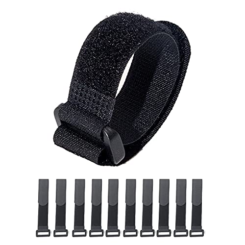 HUAPX Fastening Nylon Strap with Buckle,10Pack Reusable Self-Adhesive Hook and Loop Cable Securing Straps,Adjustable Cinch Straps for Cords Organized and Tidy(1" x 8")