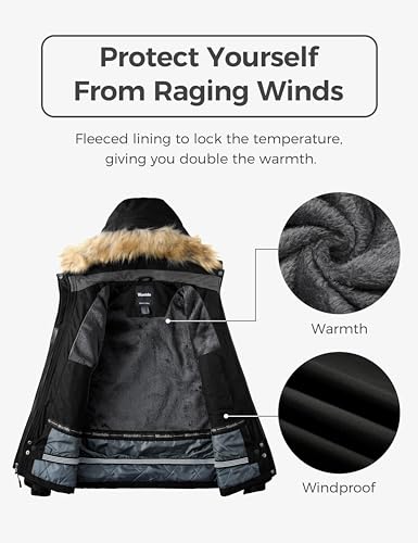 wantdo Women's Waterproof Skiing Jacket Windproof Winter Coat Black S