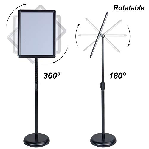AkTop Adjustable Poster Sign Stand, 11 X 17 Inch Heavy Duty Pedestal Floor Standing Sign Holder, Black Snap-Open Aluminum Frame with Safety Rounded Corner