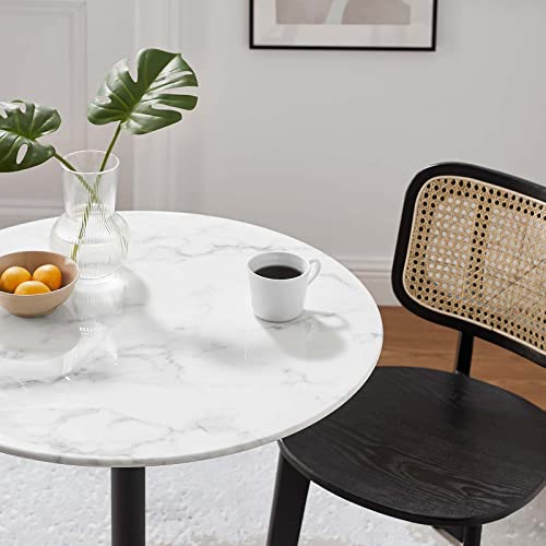 Modway Lippa 60" Mid-Century Modern Dining Table with Round White Top and Pedestal Base in Gold White