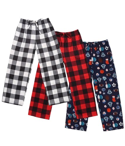 Ekouaer Boys Pajama Pants 3 Pack Sleep Pants Soft Elastic Waist Kids Pajama Bottoms Plaid Lounge Pants with 2 Pockets