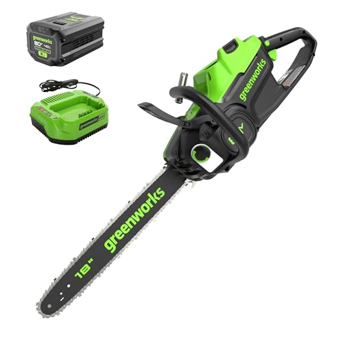 Greenworks 80V 16" Brushless Cordless Chainsaw (Great For Tree Felling, Limbing, Pruning, and Firewood), 75+ Compatible Tools, 2.5Ah Battery and Charger Included