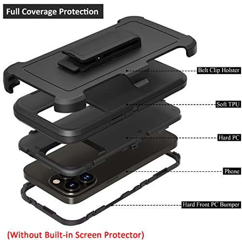 Niubity Rugged Phone Case for Apple iPhone 14 Pro Max, with Belt Clip Holster & Kickstand Heavy Duty Shockproof Protective Full Body Case Cover for iPhone 14 Pro Max 6.7 inch Phone (Black)