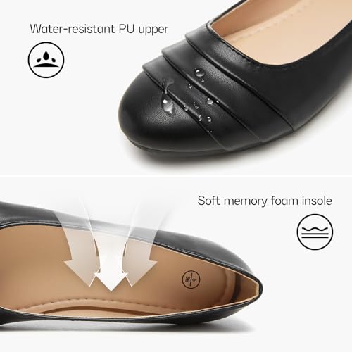 Shupua Flats for Women Dressy Comfortable Flats Shoes Womens Black Flats Leather Work Ballet Flats Round Toe Dress Shoes(Black.us5)
