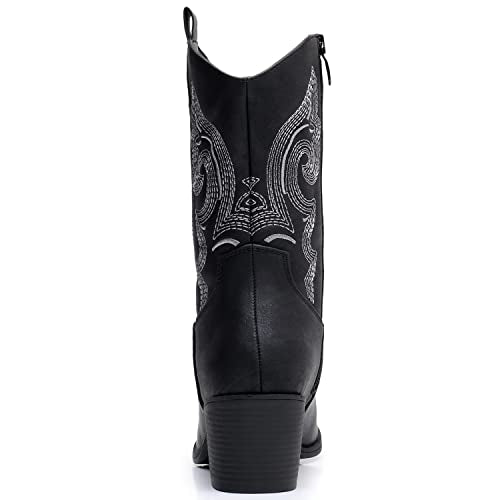 GLOBALWIN Women's White Mid Calf Cowgirl Boots Fashion Western Cowboy Boots for Women Chunky Low Heel With Side Zipper Size 6.5M