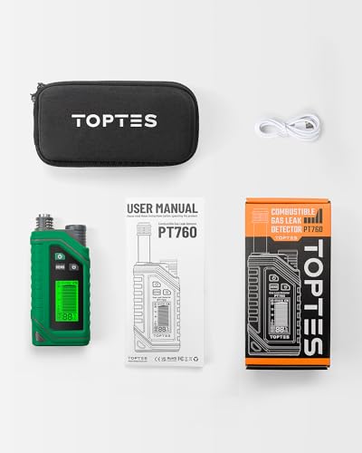 TopTes PT760 Rechargeable Natural Gas Detector, Gas Leak Detector with 12-inch Extendable Probe,%LEL Propane Leak Detector with Built-in Flashlight for Methane, Butane, Combustible Gas for Home, RV