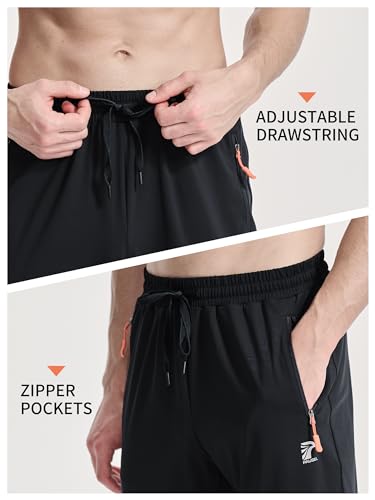 Men's Joggers Pants with Zipper Pockets Athletic Running Stretch Sweatpants for Men Workout Gym Track Golf Black M