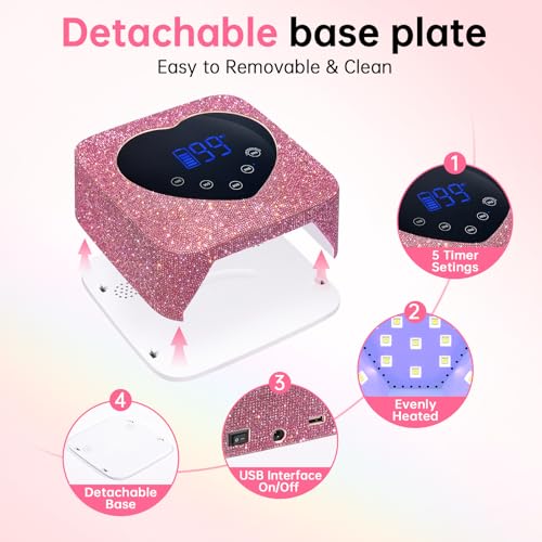 CHRISTINE SHELLY UV LED Nail Lamp 72W Rechargeable Sparkly Wireless Nail Dryer Gel Polish Light with 5 Timer Setting Professional Quick Dry Curing Lamp with Display Auto Sensor for Salon & Home