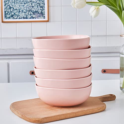 Stone Lain Delilah 6-inch Bowl 6-Piece Dish Set, Porcelain, Blush