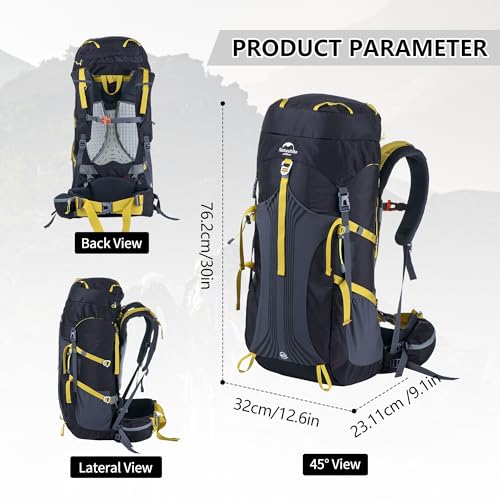 Naturehike 65L Internal Frame Hiking Backpack for Outdoor Camping Travel Backpacking, Ultralight Backpack for Adults (65L, Black)