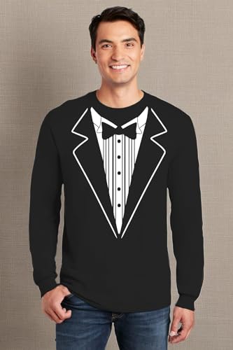 P&B Tuxedo White Funny Long Sleeve Shirt, S, Black