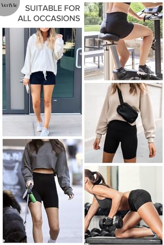 Vertvie Gym Shorts Women 3"/ 9" Crossover Biker Shorts High Waisted Spandex Workout Yoga Volleyball Booty Shorts with Pockets (9 inches,Dark Grey,Medium)