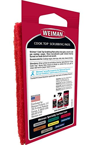 Weiman Cook Top Scrubbing Pads – Gently Clean and Remove Burned-on Food from All Smooth Top and Glass Cooktop Ranges, 3 reusable pads