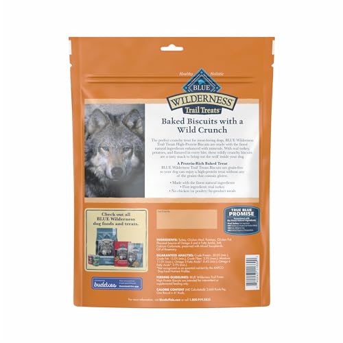 Blue Buffalo Wilderness Trail Treats High Protein Grain Free Crunchy Dog Treats Biscuits, Turkey Recipe 24-oz Bag