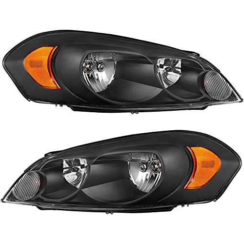 AUTOSAVER88 Headlight Assembly Compatible with 2006-2013 Chevy Impala 06 07 Chevy Monte Carlo Replacement Headlamp Black Housing Amber Reflector Clear Lens