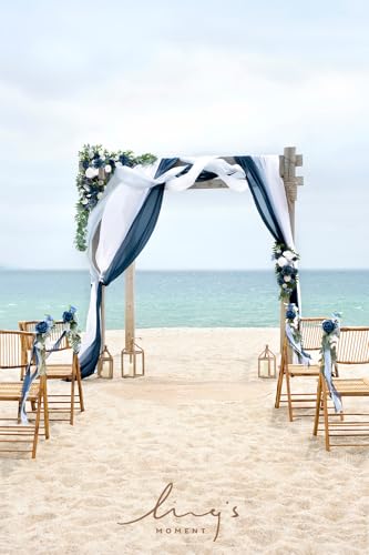 Ling's Moment Deluxe Spring Pink Artificial Wedding Arch Flowers with Drapes Kit-Pack of 5, 2pcs Flower Arrangements 3pcs Hanging Sheer Drapes Ceremony Arbor Reception Backdrop Floral Decoration