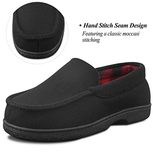 DL Men's Memory Foam Moccasin Slippers Breathable Moccasin Slippers Micro Wool House Shoes Anti-Slip Sole Indoor Outdoor, Black, 8