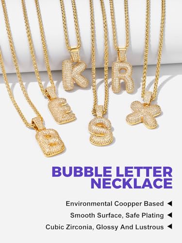 Richsteel 18K Gold Plated Bubble Letter W Necklace for Men Women Cubic Zirconia Pendant with Chain Initial Jewelry