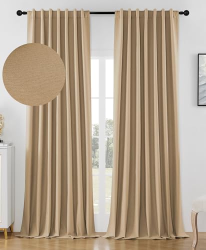 Joydeco Blackout Curtains for Bedroom 72 inch Length，Back Tab/Rod Pocket 100% Blackout Living Room Drapes, Textured Thermal Insulated Blackout Curtains 2 Panels Set,52" W x 72" L,Black