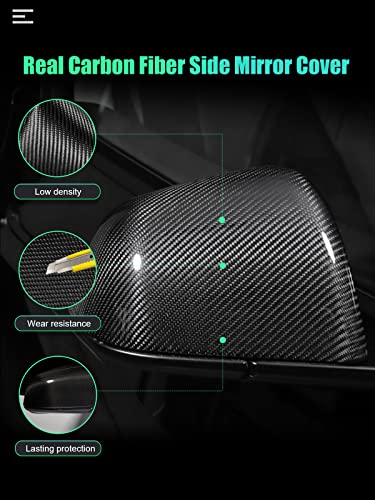 TESFEEL Side Mirror Cover Caps Carbon Fiber Rear View Mirrors Cover for Tesla Model 3 2017-2024 Exterior Accessories Mirrors Cap 2 PCS (Model 3 Side Mirror-Glossy)