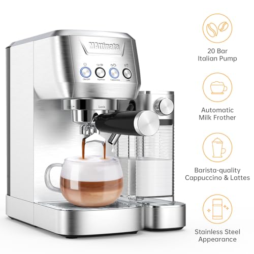 Espresso Machine 20 Bar, Cappuccino Machine for Home with 2.0 Long Life Automatic Milk Tank, Espresso Maker with Milk Frother, Stainless Steel-Mattino Pro