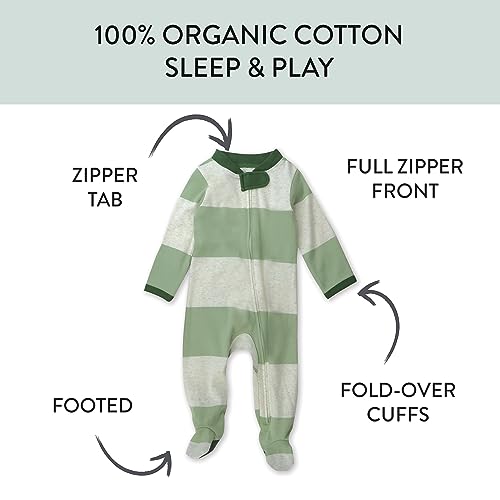 HonestBaby Sleep and Play Footed Pajamas One-Piece Sleeper Jumpsuit Zip-front PJs Organic Cotton for Baby Boys, Unisex, Brown Zebra, Newborn