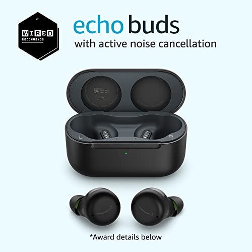 Amazon Echo Buds with Active Noise Cancellation (newest model), Wireless charging case, Black