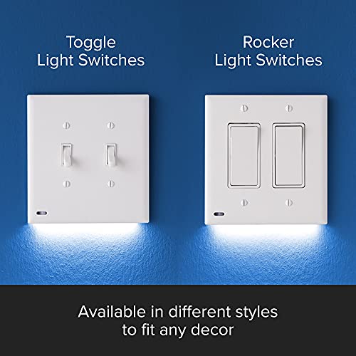 2 Pack - SnapPower SwitchLight [for Double-Gang Light Switches] - Light Switch Wall Plate with Built-in LED Night Lights - Bright/Dim/Off Options - Auto On/Off Sensor - (Toggle, Ivory)