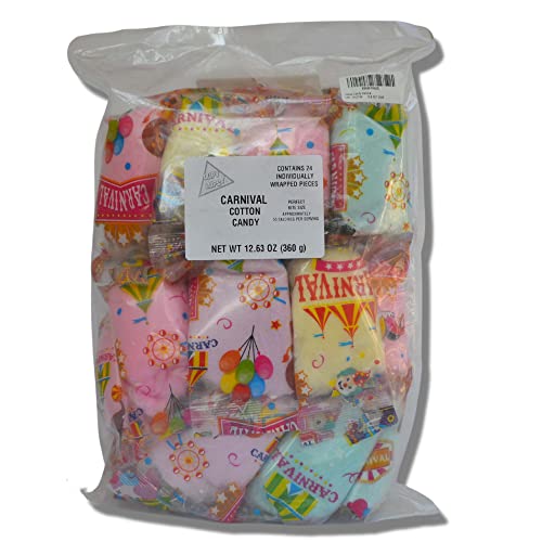 Lupy Lups! Cotton Candy Bags Carnival Desing - Assorted Flavors- Individual Package Big Bulk 0.53 oz each - Pastel Candy for Stocking, Treats, Party Favors, Buffet table Pinata (Carnival 24 Pack)