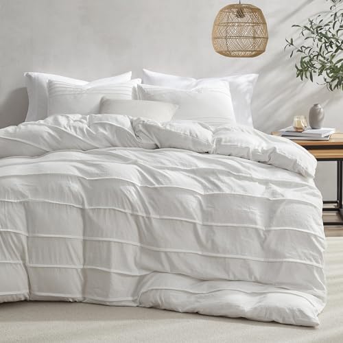 Oli Anderson Misty Rose Duvet Cover Queen Size - Pleated Queen Duvet Cover, 3PCS Soft and Breathable Textured Bedding Set with Zipper Closure(Misty Rose,90"x90")
