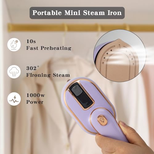 Steamer Iron For Clothes Travel Mini: Handheld Size Portable Fabric Clothing Steamers Small Hand Garment Electric Steam Ironing Machine For Clothes Travel College Dorm Home Essentials-Purple