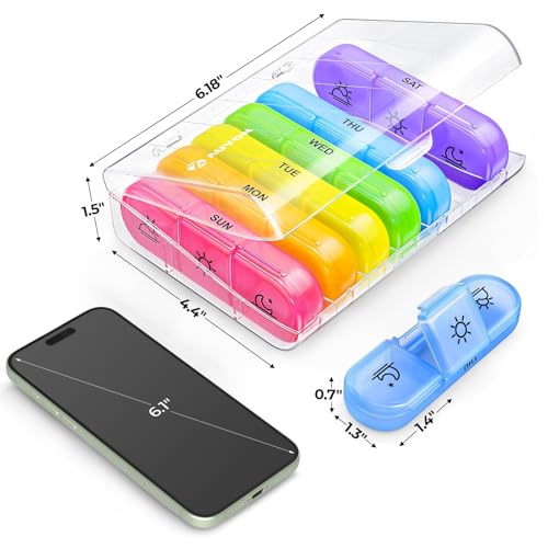 AUVON Weekly Pill Organizer 3 Times a Day, Large 7 Day Pill Box 3 Times a Day with Separate Container, Portable Pill Case for Medication, Vitamins, Fish Oil and Supplements