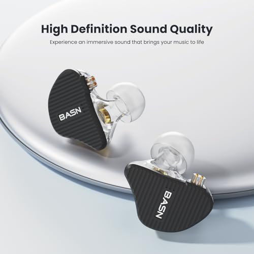 BASN Mix-PD in Ear Monitor,1Planar Driver + 1Dynamic Driver HiFi IEM Earphones with CNC Crafted Metal Cover, Wired 0.78mm 2-Pin Silver Plated Detachable Cable for Musicians (Black)