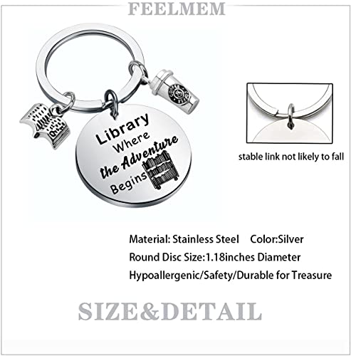 FEELMEM Library Where the Adventure Begins Keychain Librarian Gifts Bookworm Jewelry Reading Book Club Keychain Librarian Gift Reading Lover Gift (Library Where-ky)