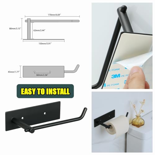 Alise Black Toilet Paper Holder,Bathroom Tissue Holder Toilet Paper Roll Holder Storage Dispenser,SUS304 Stainless Steel Paper Rack,Wall Mount with Self-Adhesive and Screws Drilling,GWLD5180-B