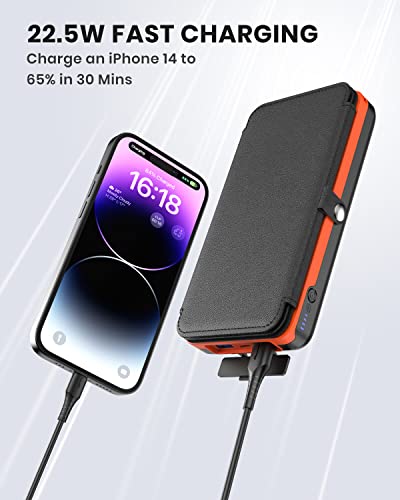 Hiluckey Solar Charger 27000mAh 22.5W Fast Charging Power Bank USB C PD Portable Phone Charger with 4 Solar Panels for Cell Phone Tablet