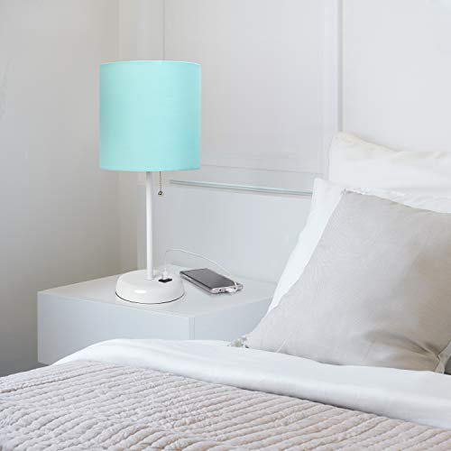 Simple Designs LT2044-TAN-LB Brushed Steel Stick Table Desk Lamp with USB Charging Port and Drum Fabric Shade for Living Room, Hallway, Nightstand, Office, Tan Shade, with Feit LED Bulb Included