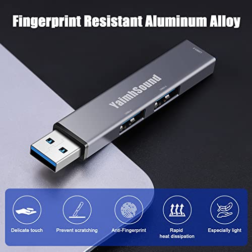 USB to USB Adapter,USB A to USB A, 3-Port USB 3.0,2.0 Splitter USB Extention,Mini USB Hub for Laptop,PC,All-in-One, Keyborad,Mouse,Flash Drive,SSD,Portable in Grey,Aluminum,YaimhSound
