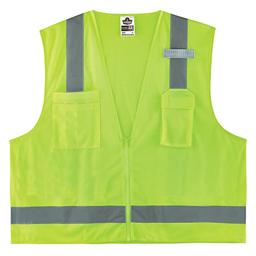 Ergodyne GloWear 8249Z Surveyor Safety Vest, Solid Front, Mesh Back, High Visibility, ANSI Compliant Reflective, Pockets for Storage, Type R, Class 2, Single Sizing