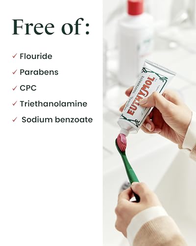 [Euthymol] Natural Flouride-Free Formula/Strong Mint Flavor for Fresh Breath, 3.7 oz | Classic Pink Toothpaste for Fresh Breath, Plaque & Tartar Remover | Travel Size Aluminum Recyclable Tube