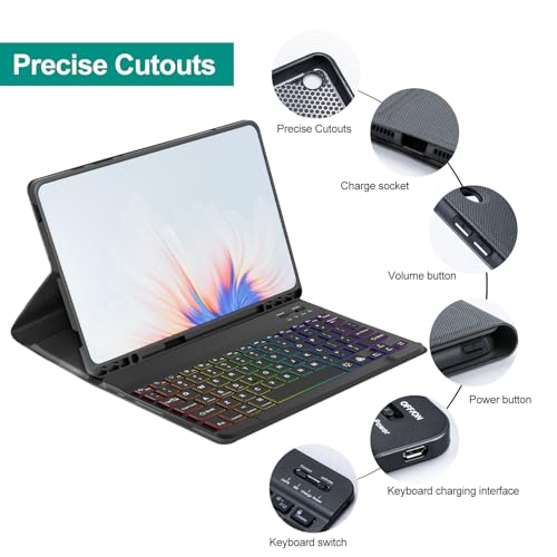 Qoosea for Samsung Galaxy Tab S9 Keyboard Case Wireless with S Pen Holder Bluetooth 7 Colors Backlit Detachable Keyboard for Galaxy Tab S9 11 inch with Magnetically Black