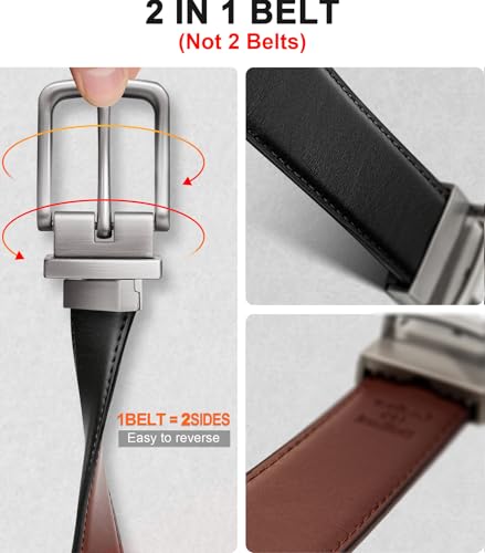 BULLIANT Men's Belt,Reversible Belt Adjustable For Gift Men 1.25”-Cut For Fit-2 Sides in 1 Belt(Not 2)(Black/Purplish Blue,48"-50" Waist Adjustable)