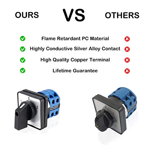 VictorsHome Changeover Switch LW28-20 3 Positions 8 Terminals Universal Rotary Cam Selector Latching Switches 550V 20A