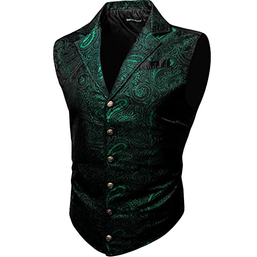 Barry.Wang Mens Victorian Vest Black Gold Paisley Steampunk Gothic Tailored Collar Waistcoat