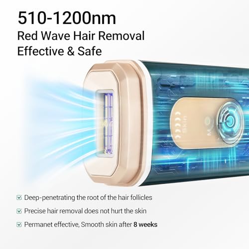 IPL Laser Hair Removal for Woman and Men,Sextupole Hair Removal Device with Ice Cooling Care Function, Visible Results in 2 Weeks, Laser Hair Removal Care Painless Safe Gentle at Home Full Body,Green