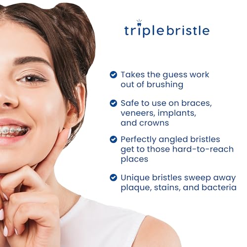 Triple Bristle Replacement Brush Head Refills | Innovative 3 Head Design | Compatible with Triple Bristle Brand Sonic Toothbrush | Color Changing Indicator Bristles | 2 Pack (Blue)