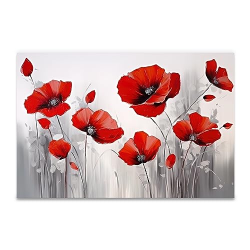 QIXIANG Red Poppies Flower Wall Art Poppy Blooming Canvas Painting Art Floral Oil Painting Prints Framed Bathroom Decor Ready to Hang (12.00" x 18.00", Poppies 1)